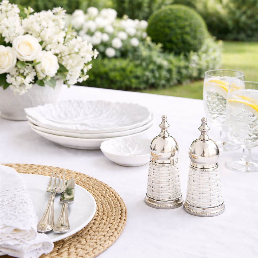 The White Wicker Salt and Pepper Shaker Set