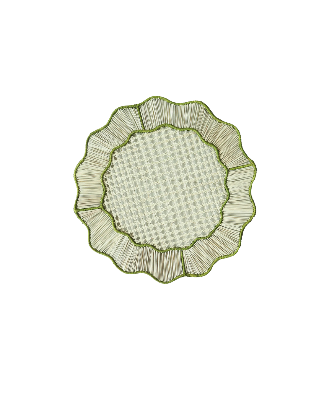 Ivory Scalloped Woven Placemat – Green Trim