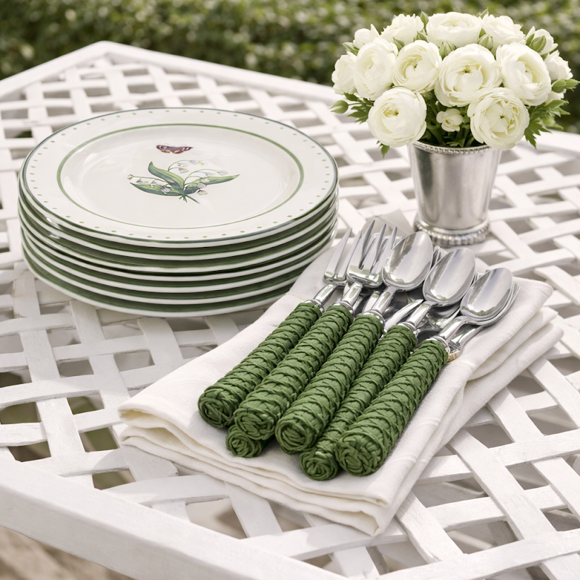 The Green Basketweave Flatware Set