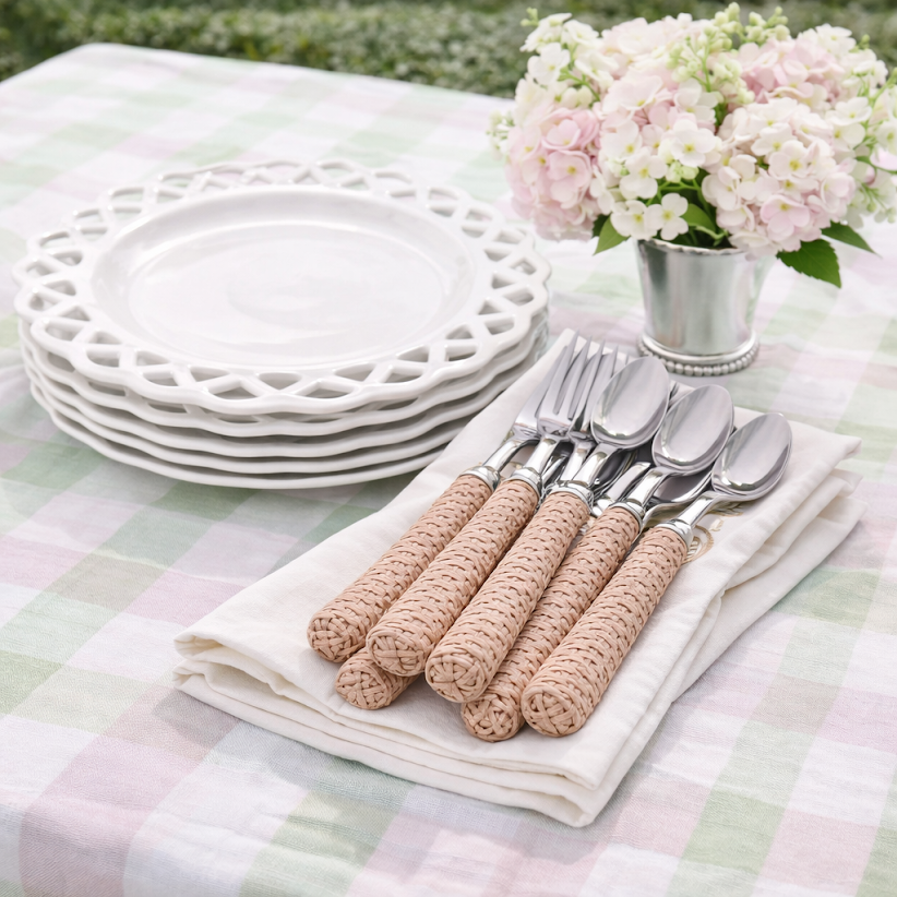 The Pale Pink Basketweave Flatware Set