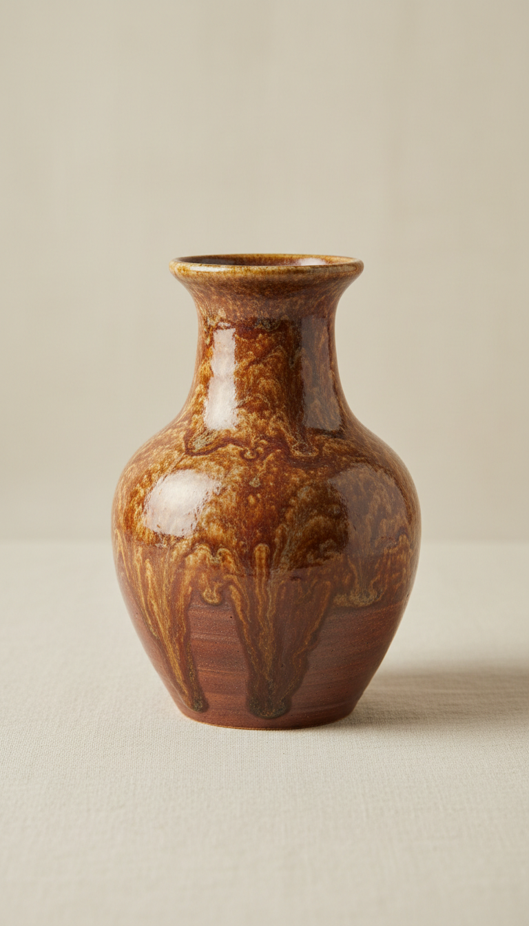 Artisanal Ceramic Vase in Vintage Cocoa Glaze