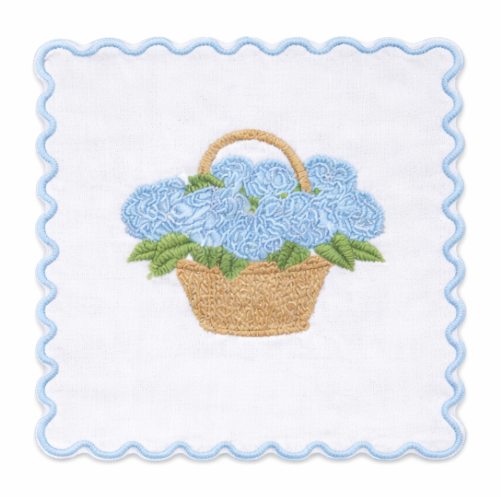 Blue Hydrangea Embroidered Cocktail Napkins | Set of 4