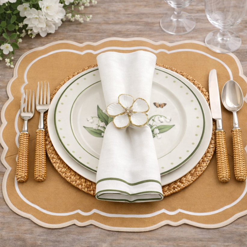 The White Flower Napkin Ring – Set of Four