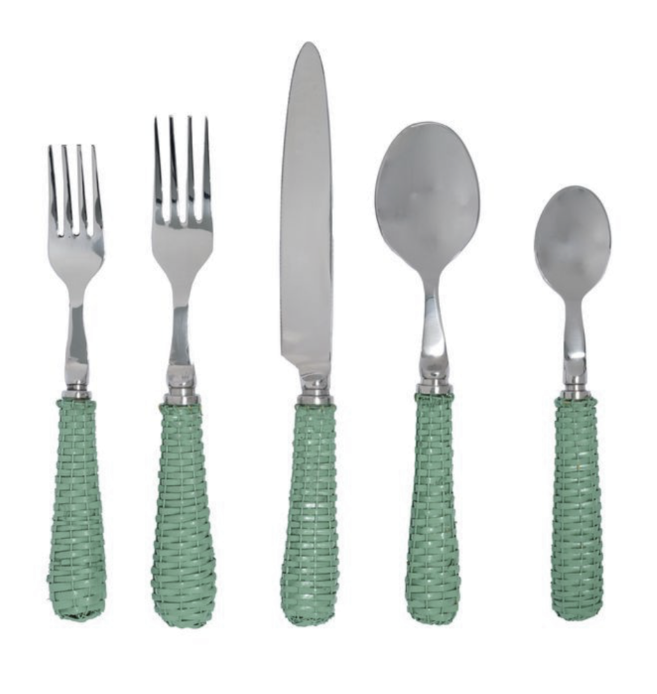 The Soft Green Basketweave Flatware Set