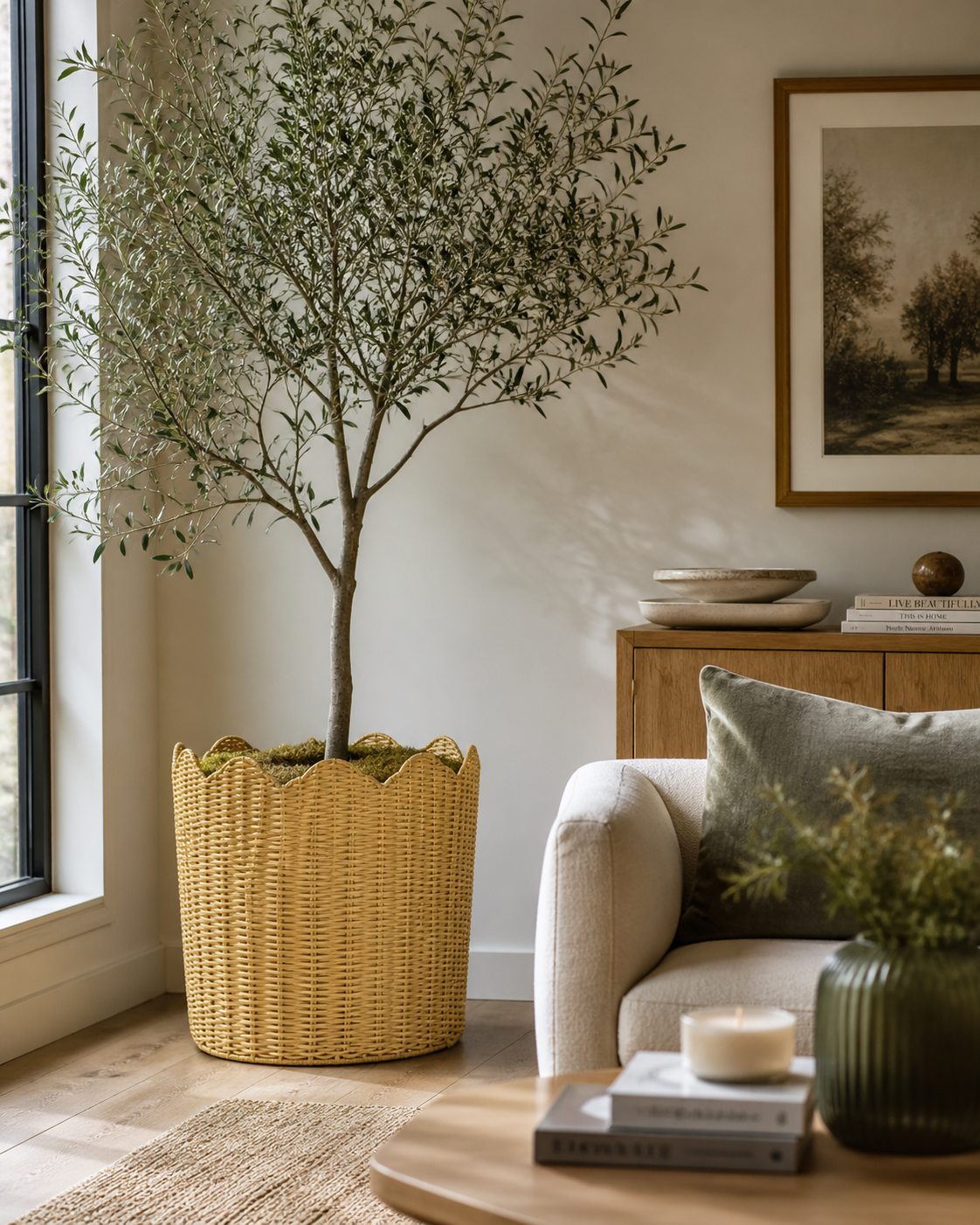Scalloped Wicker Planter Basket