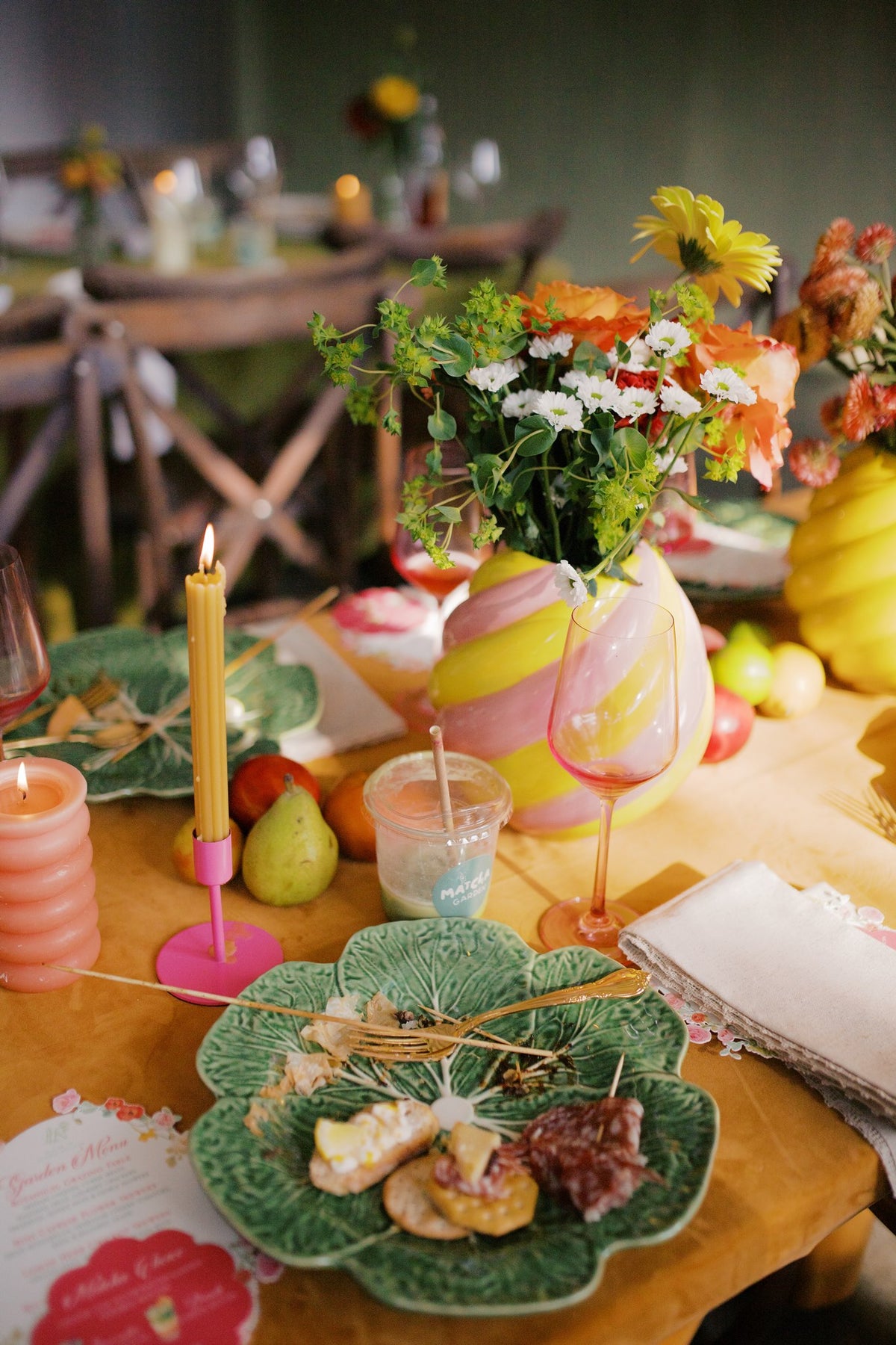 Neon Pink Metal Taper Candleholder