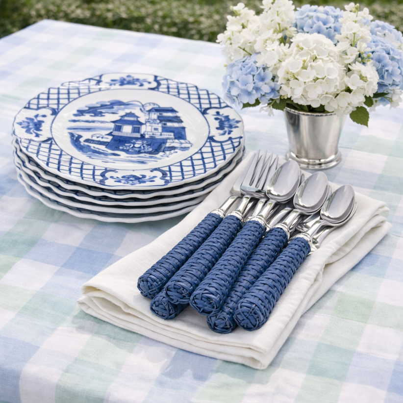 The Navy Basketweave Flatware Set