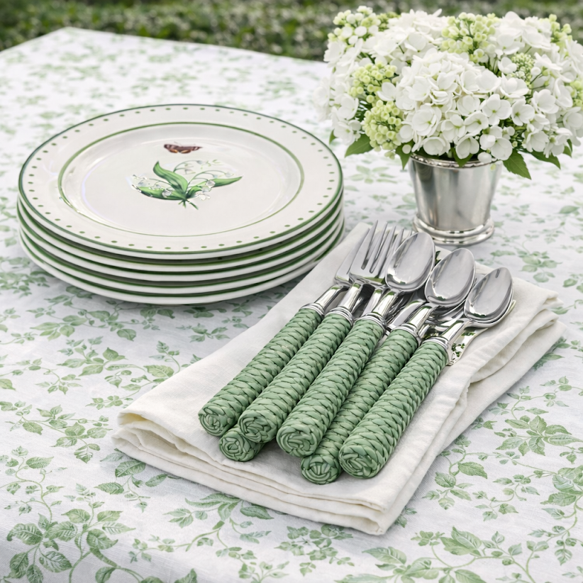 The Soft Green Basketweave Flatware Set