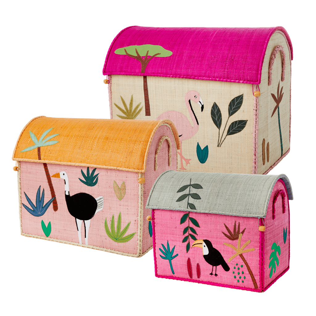 The Jungle Pink Heirloom Raffia Trunk Set