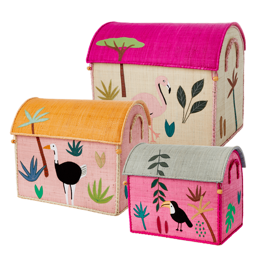 The Jungle Pink Heirloom Raffia Trunk Set